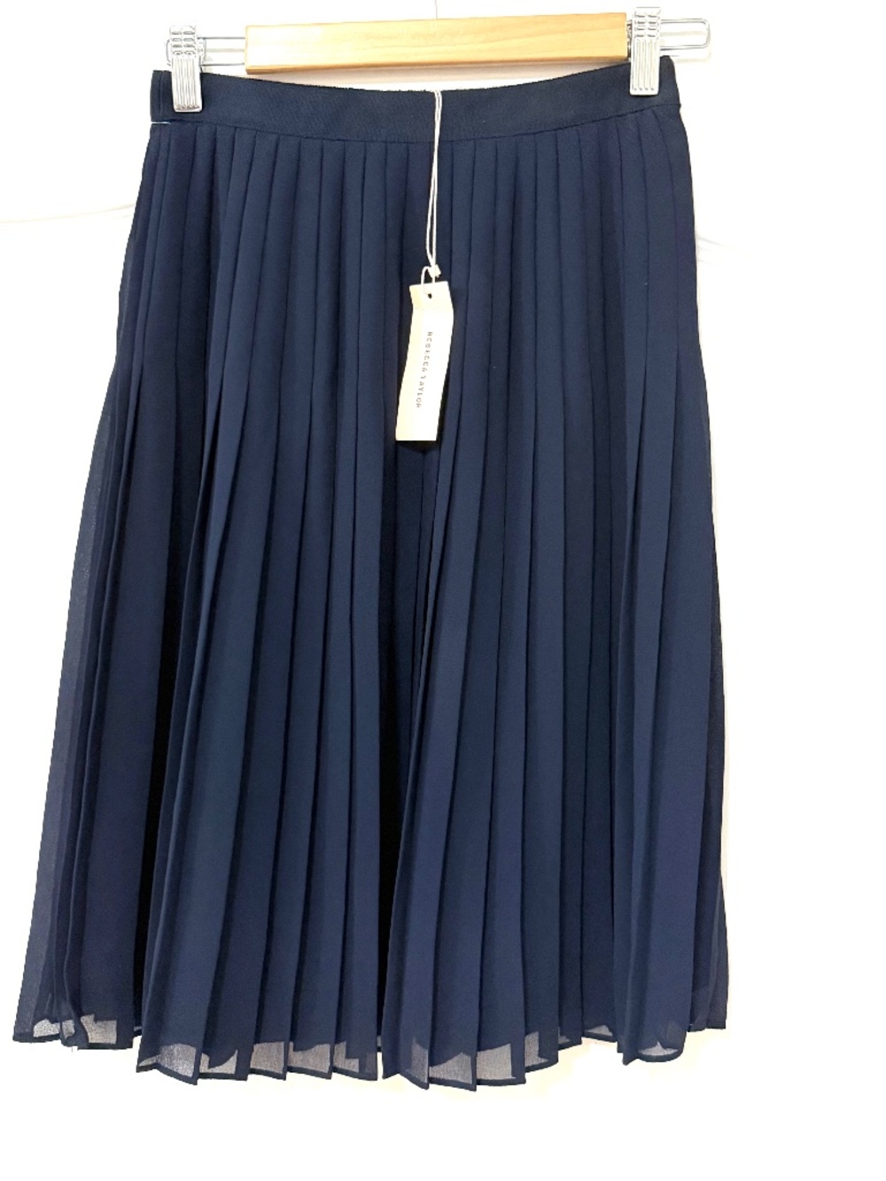 NWT Rebecca Taylor Navy Blue Pleated Georgia Midi Skirt Size 00 XXS